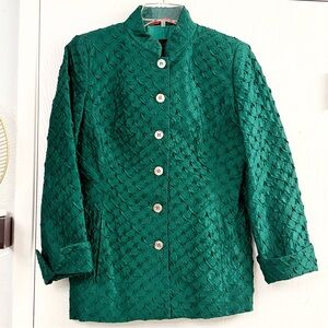 Nina McLemore Green Wool Silk Lined Textured Jacket Blazer Size 2